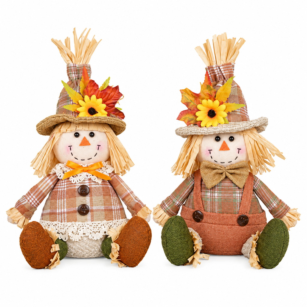 2PCS Thanksgiving Plush Scarecrow Dolls Fall Harvest Decor