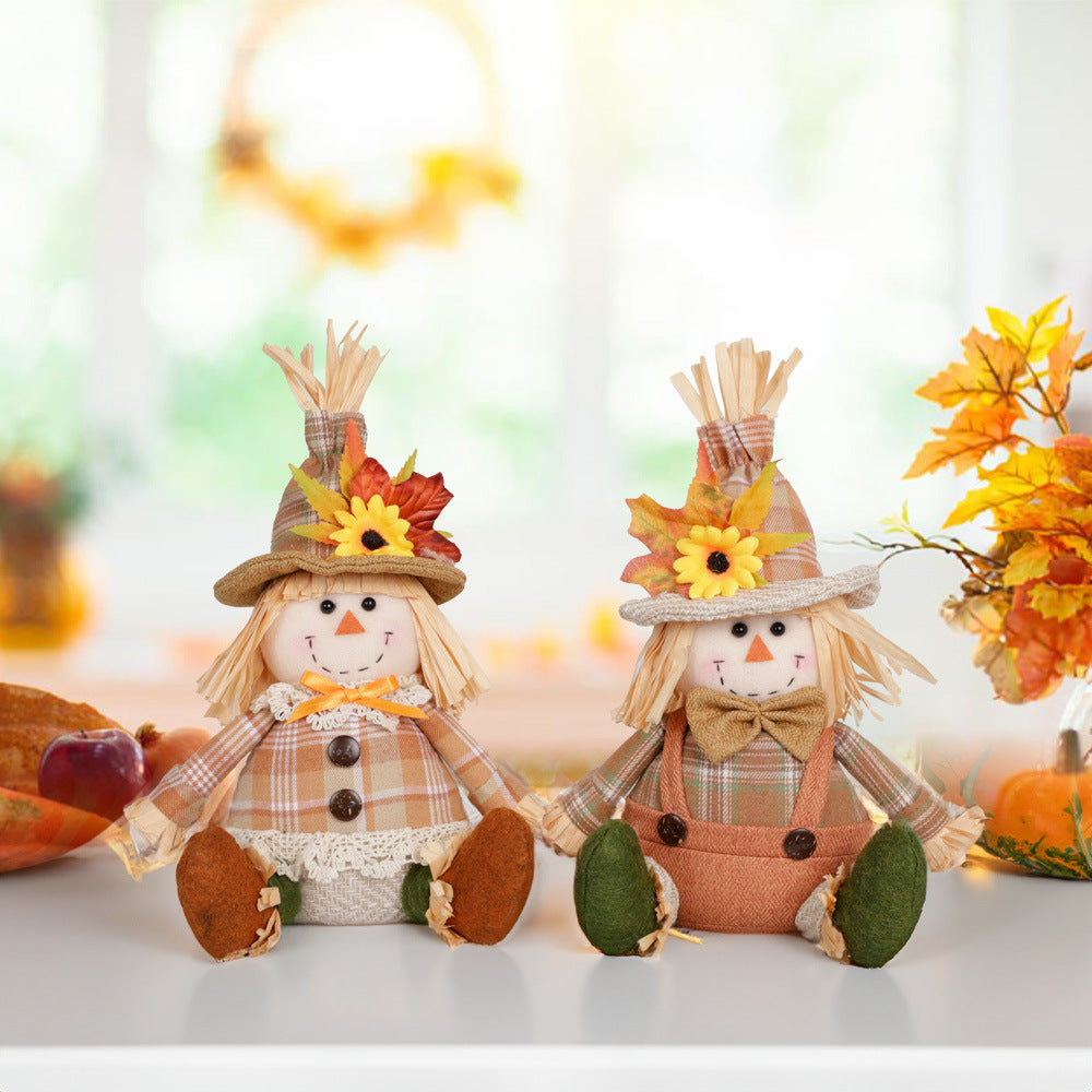 2PCS Thanksgiving Plush Scarecrow Dolls Fall Harvest Decor