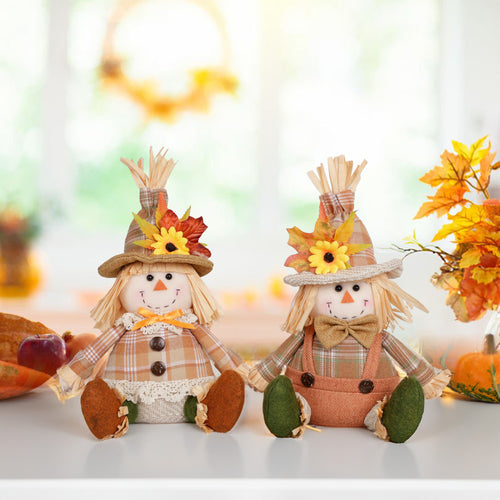 2PCS Thanksgiving Plush Scarecrow Dolls Fall Harvest Decor