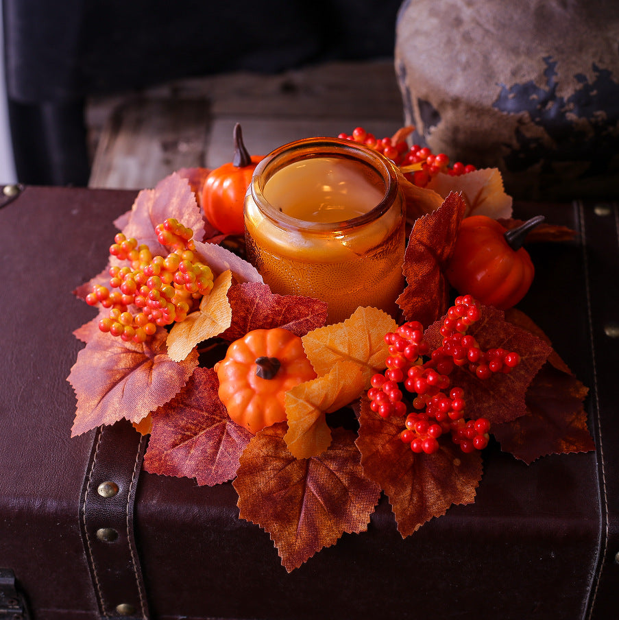 Fall Pumpkin Maple Leaf Candle Ring Centerpiece