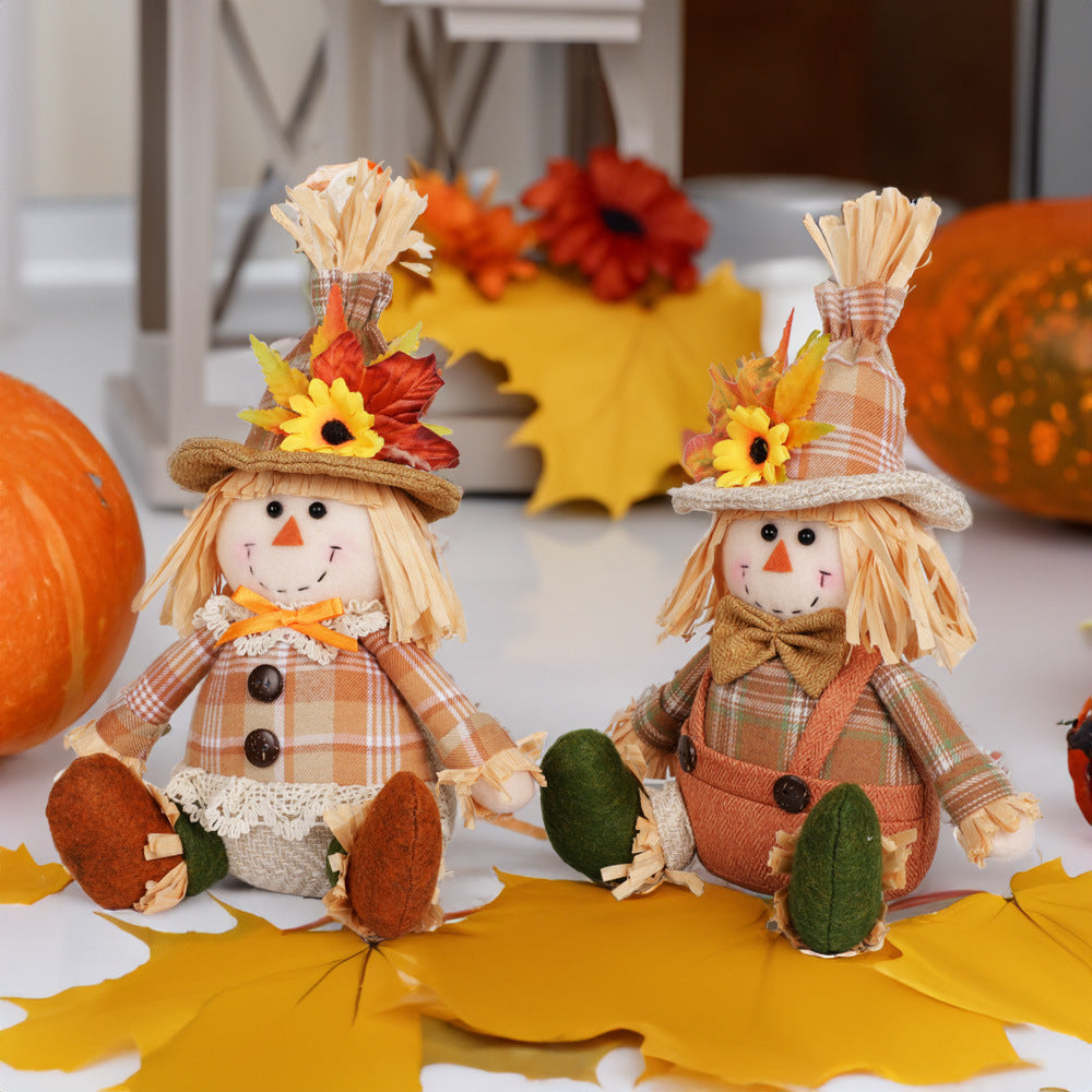 2PCS Thanksgiving Plush Scarecrow Dolls Fall Harvest Decor