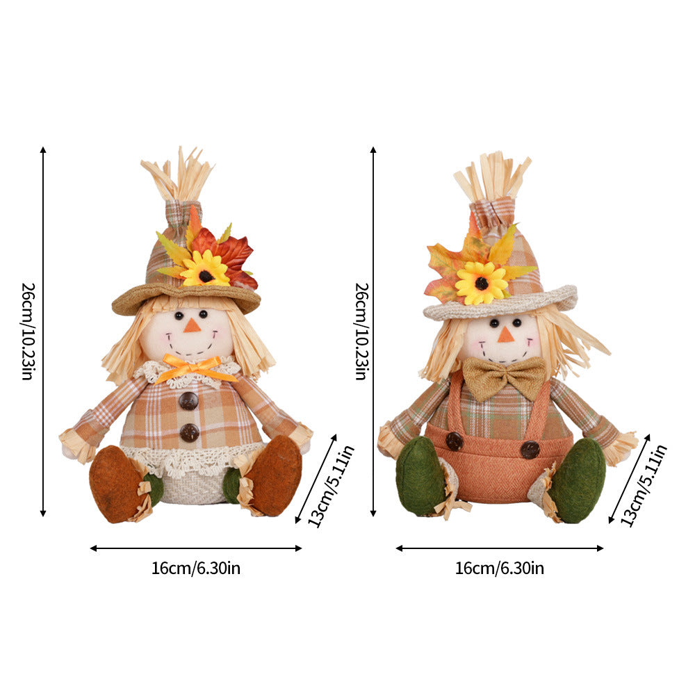2PCS Thanksgiving Plush Scarecrow Dolls Fall Harvest Decor