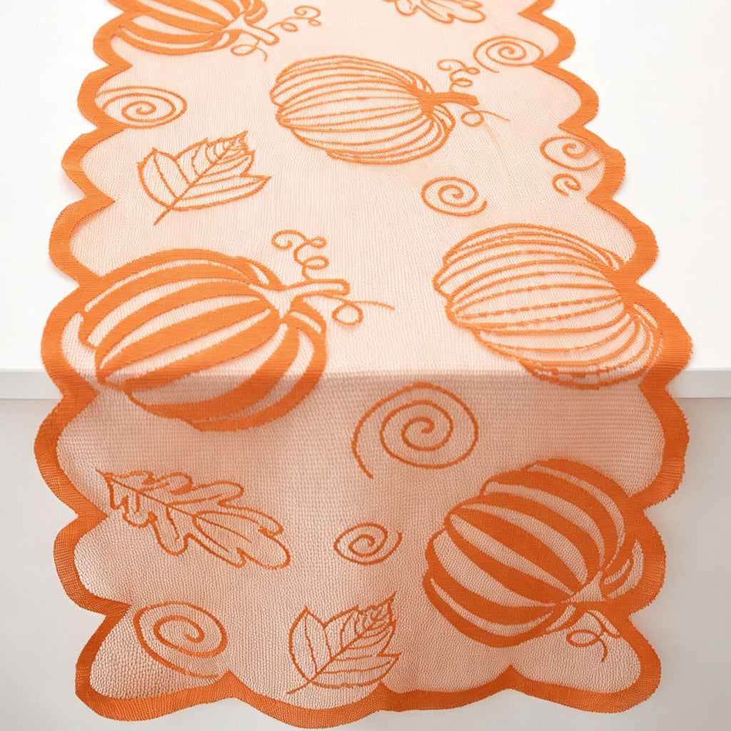 Orange Pumpkin Lace Table Runner Fall Thanksgiving Decor