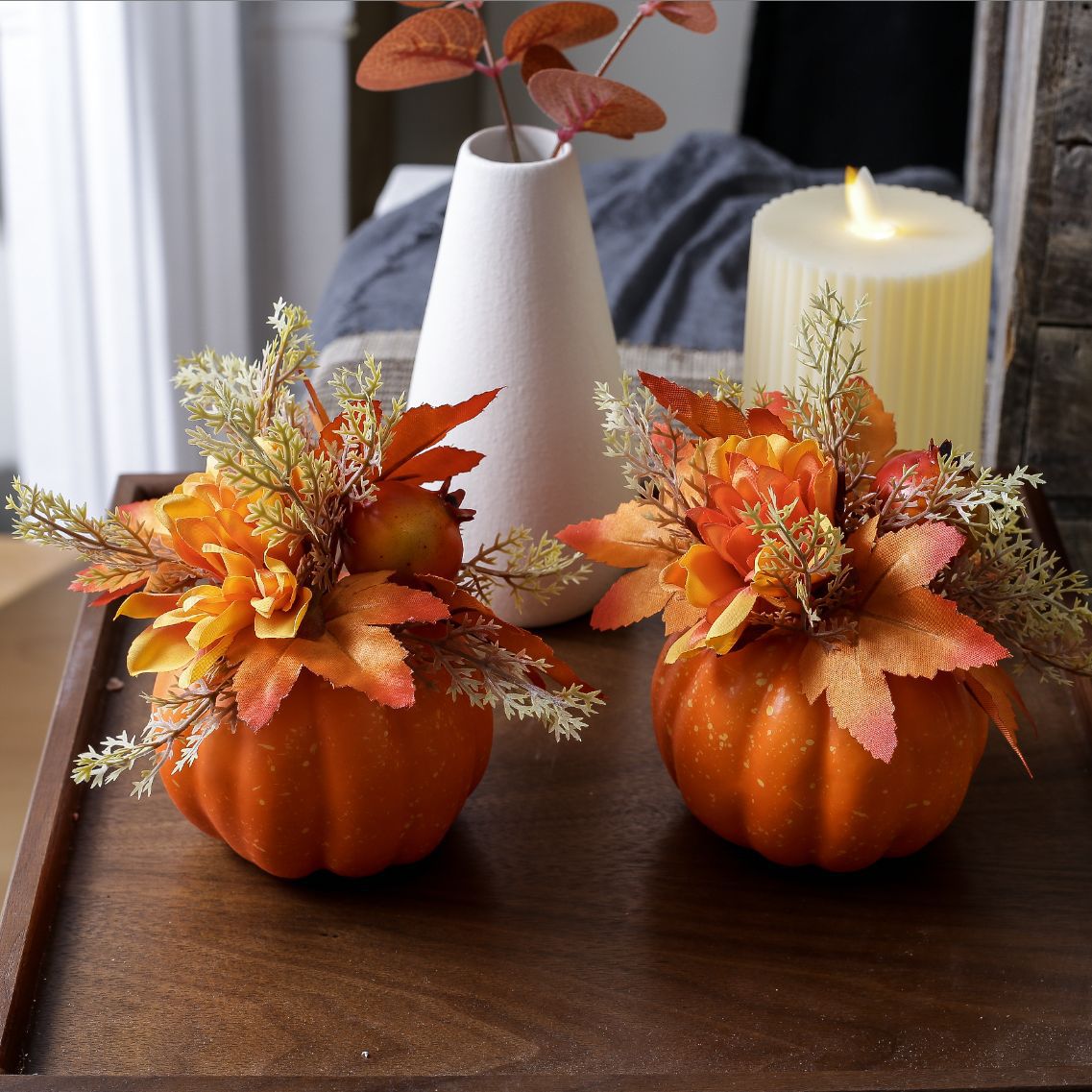 Orange Pumpkin Floral Arrangement Fall Thanksgiving Decor