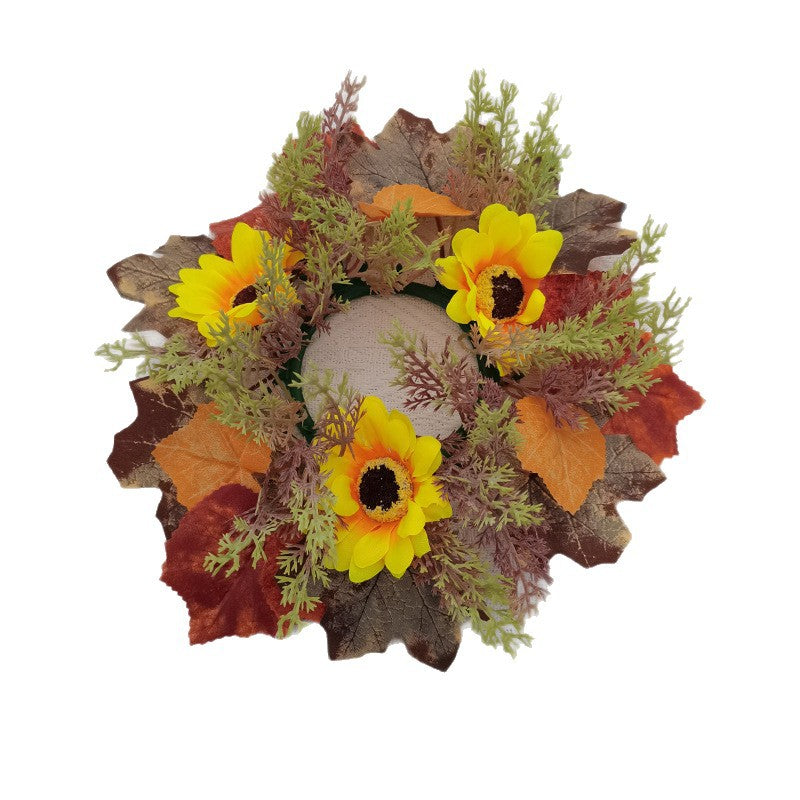 Fall Sunflower Maple Leaf Candle Ring Centerpiece