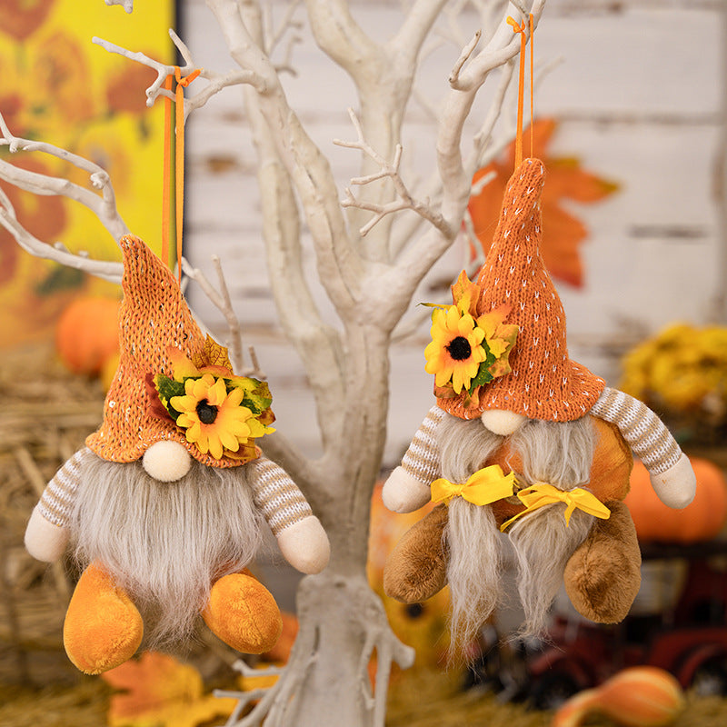 2PCS Fall Harvest Gnome Plush Orange Sunflower Decor