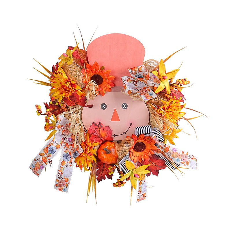 Scarecrow Face Fall Wreath Sunflower Pumpkin Door Decor