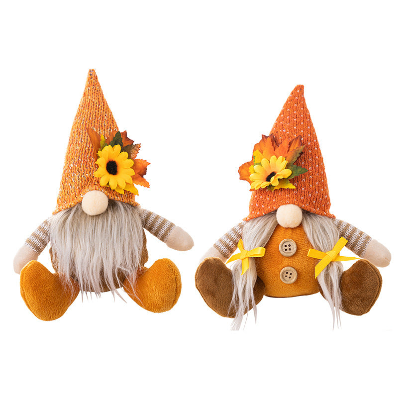 2PCS Fall Harvest Gnome Plush Orange Sunflower Decor