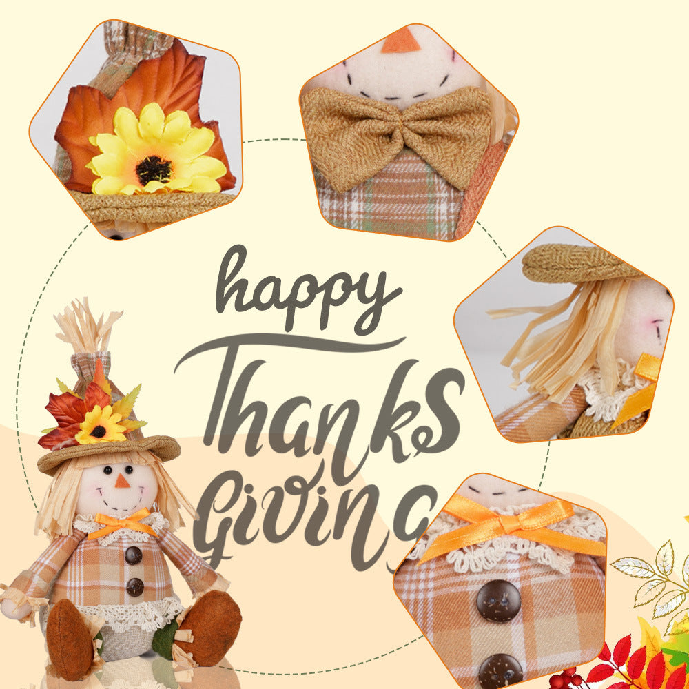 2PCS Thanksgiving Plush Scarecrow Dolls Fall Harvest Decor