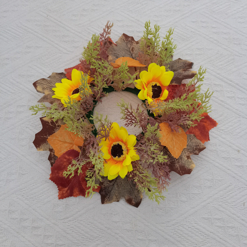 Fall Sunflower Maple Leaf Candle Ring Centerpiece
