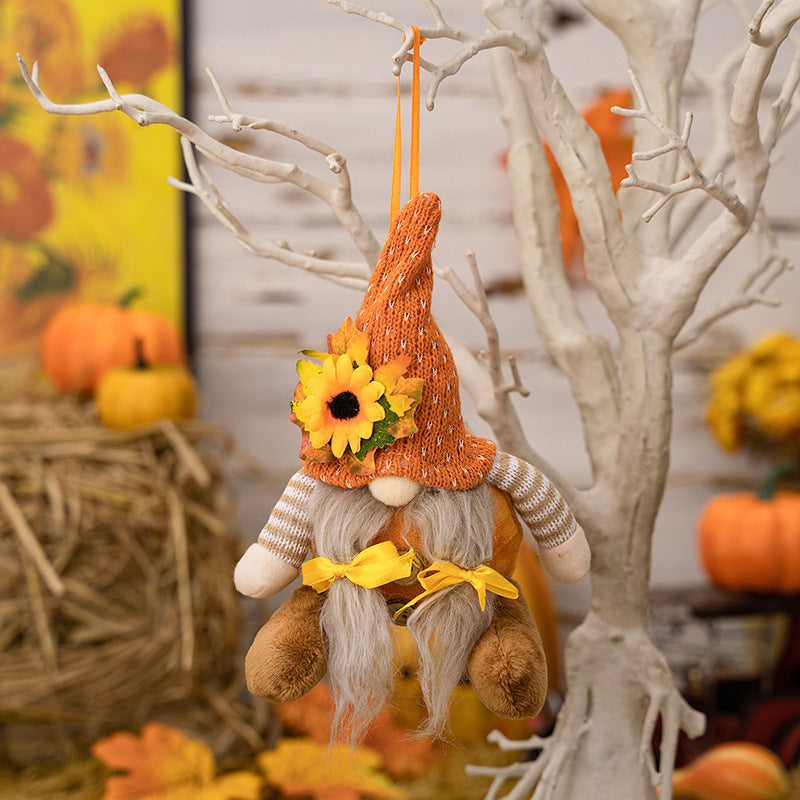 2PCS Fall Harvest Gnome Plush Orange Sunflower Decor