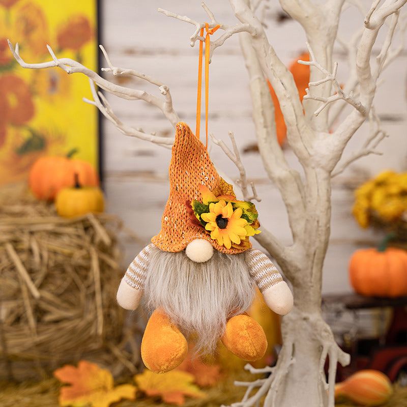 2PCS Fall Harvest Gnome Plush Orange Sunflower Decor