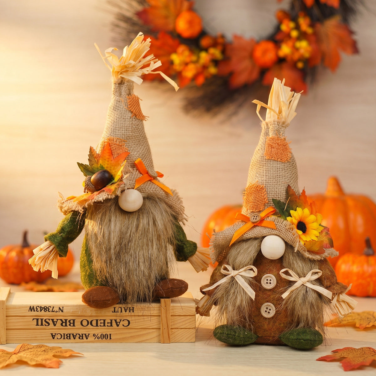 2PCS Fall Harvest Gnome Plush Burlap Hat Decor