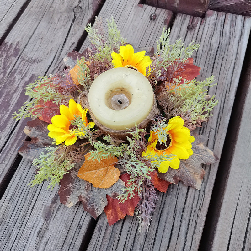 Fall Sunflower Maple Leaf Candle Ring Centerpiece