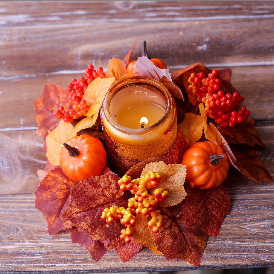 Fall Pumpkin Maple Leaf Candle Ring Centerpiece