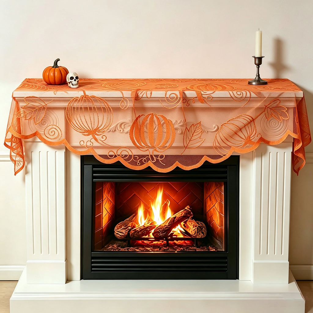 Orange Pumpkin Lace Table Runner Fall Thanksgiving Decor