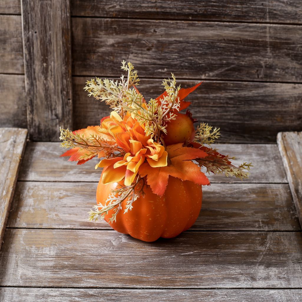 Orange Pumpkin Floral Arrangement Fall Thanksgiving Decor