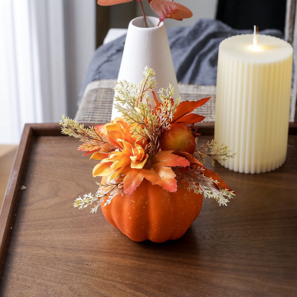 Orange Pumpkin Floral Arrangement Fall Thanksgiving Decor