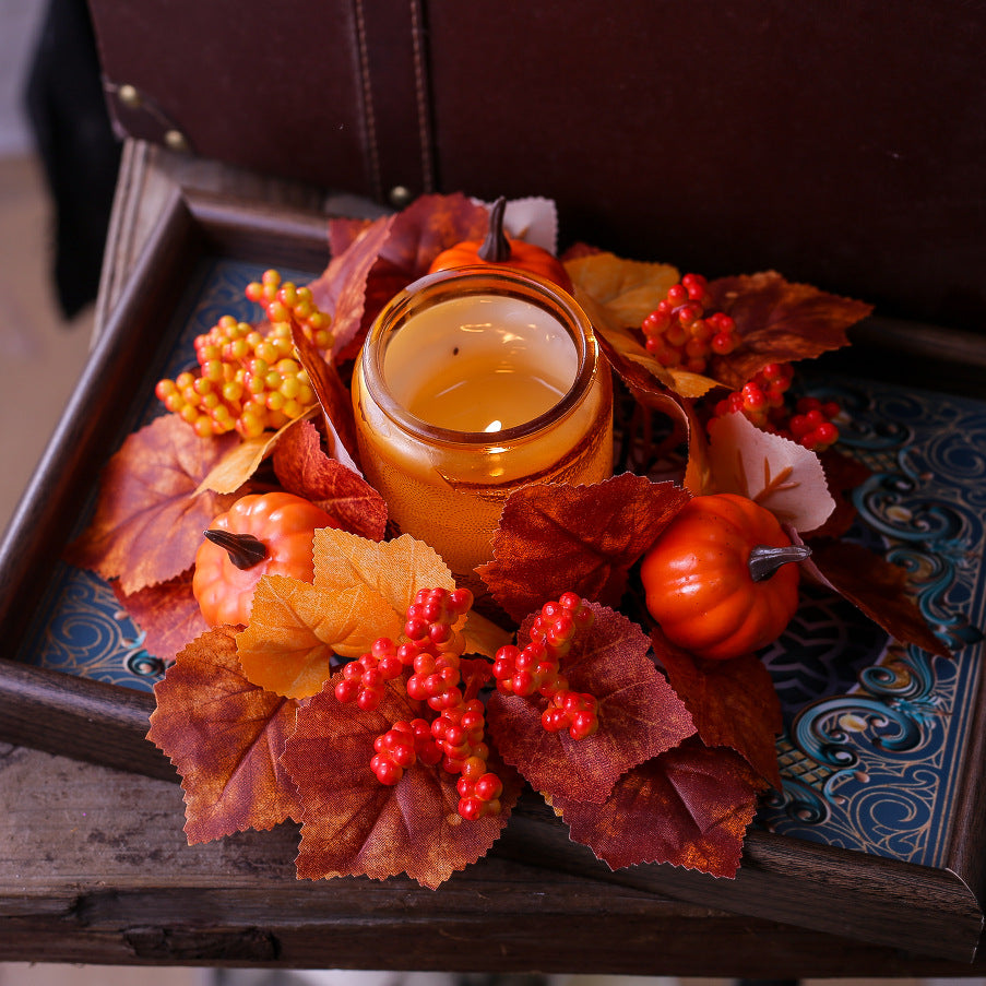 Fall Pumpkin Maple Leaf Candle Ring Centerpiece