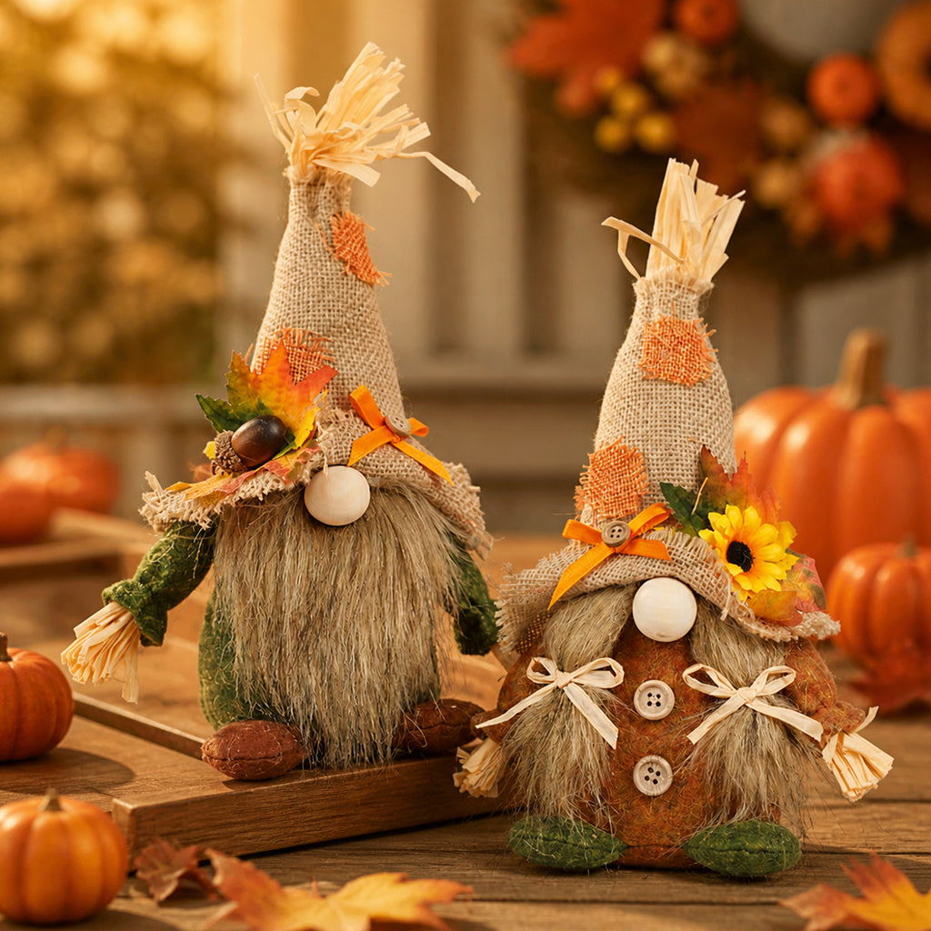 2PCS Fall Harvest Gnome Plush Burlap Hat Decor
